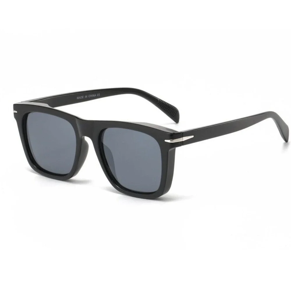 Square Sunglasses Black Frame‎ Gold Accent Black Lens Fashion Shades Street Wear